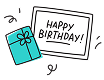 Happy birthday lettering postcard with gift box